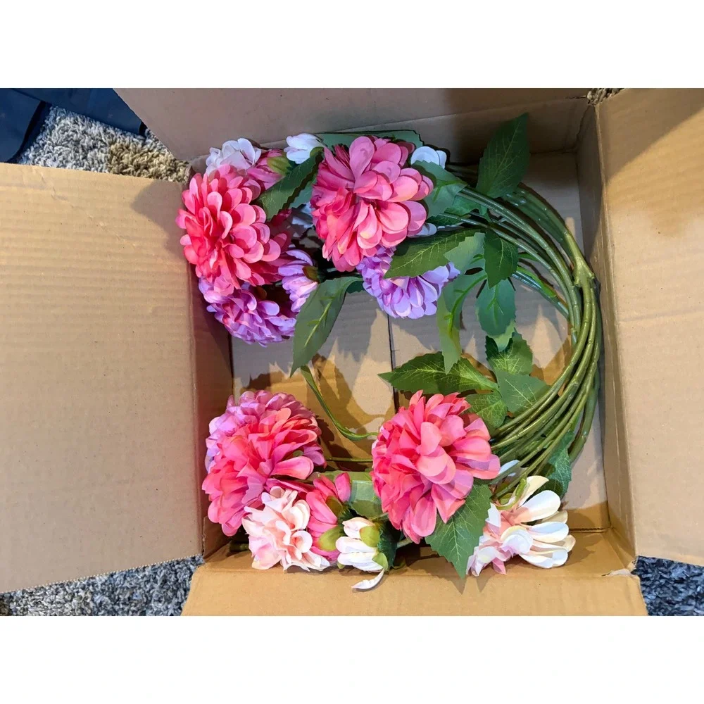 Pink Artificial Dahlia Floral Stems Faux Silk Flowers Home Decor 5 Count